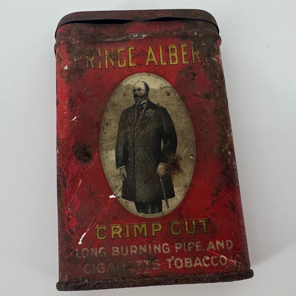 Prince Albert Crimp Cut Tobacco Tin Vintage Red Metal Pocket Can R.J. Reynolds - Picture 5 of 10